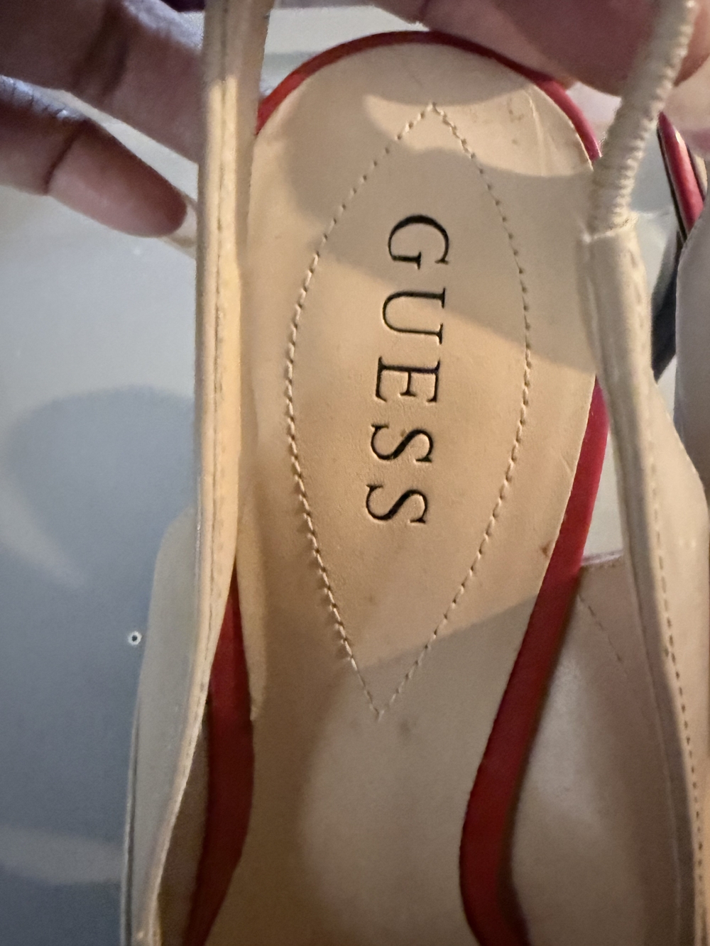 Guess Two-Tone White and Red Slingback Heels